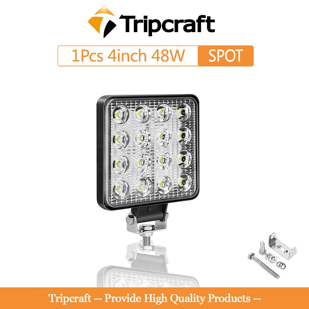 Tripcraft 4inch 4in 27W 48W LED Work Light Offroad Car 4WD Truck Tractor Boat Trailer 4x4 SUV ATV 12V 24V Spot LED Light Bar