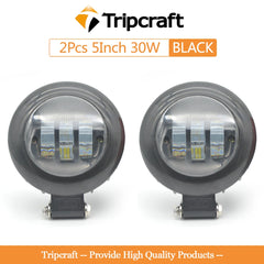 Tripcraft 5in 30W LED Work Lights Headlights 5inch For Polaris ATV UTV Offroad 4x4 SUV Pickup Truck Front Fog Light Driving Lamp