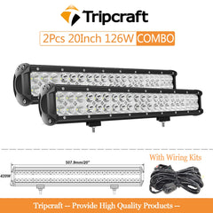 Tripcraft dual rows 20inch LED light Bar with wiring kit 126w combo IP67 for Car Tractor Boat OffRoad 4x4 Truck SUV ATV 12V 24V