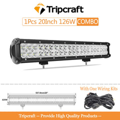 Tripcraft dual rows 20inch LED light Bar with wiring kit 126w combo IP67 for Car Tractor Boat OffRoad 4x4 Truck SUV ATV 12V 24V
