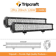 Tripcraft dual rows 20inch LED light Bar with wiring kit 126w combo IP67 for Car Tractor Boat OffRoad 4x4 Truck SUV ATV 12V 24V