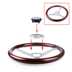 380mm 15" 6 Hole Chrome Dark Steering Wheel Real Wood Grip without Horn Button