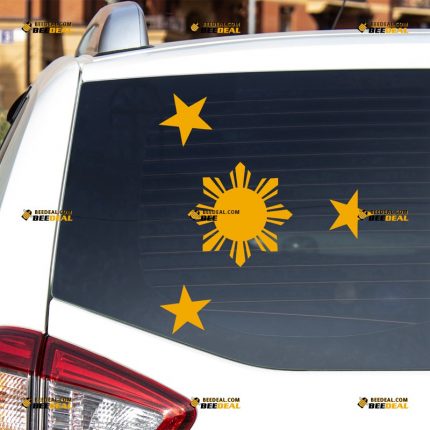 Philippines Sticker Decal Vinyl, Filipino Sun, Eight-ray, Yellow White Single Color – For Car Laptop Window Boat – Custom, Choose Size Color – Die Cut No Background 7432126
