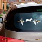 Dachshund Sticker Decal Vinyl, I Love My Dog, Heartbeat – Custom Choose Size Color – For Car Laptop Window Boat – Die Cut No Background 062631719