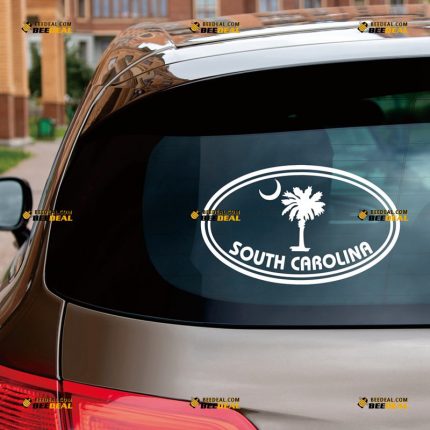 South Carolina Sticker Decal Vinyl, Palmetto Palm Tree, American State, Oval – Custom Choose Size Color – For Car Laptop Window Boat – Die Cut No Background 062631848