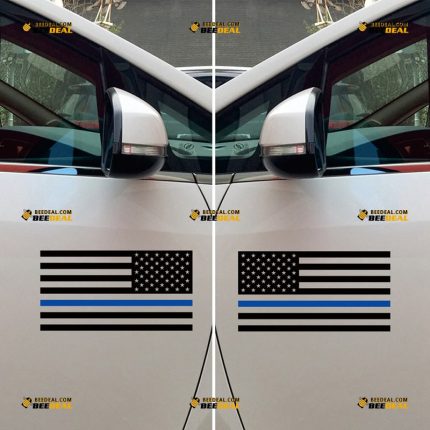 Thin Blue Line Sticker Decal Vinyl, American Flag, Police, White/Black – Mirror Images Reversed – Custom, Choose Size Color – For Car Laptop Window Boat – Die Cut No Background 062632029