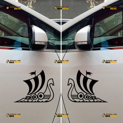 Viking Ship Sticker Decal Vinyl, Dragon Head, Norse Odin – Mirror Images Reversed – Custom Choose Size Color – For Car Laptop Window Boat – Die Cut No Background 062632245