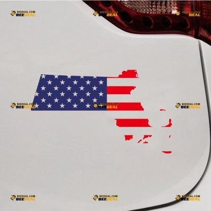 Massachusetts Sticker Decal Vinyl, State Map And American Flag – Custom Choose Size – For Car Laptop Window Boat – Die Cut No Background