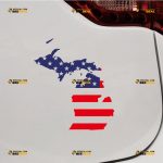 Michigan Sticker Decal Vinyl, State Map And American Flag – Custom Choose Size – For Car Laptop Window Boat – Die Cut No Background