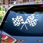 Checkered Flags Sticker Decal Vinyl, Crossed, Racing, Single Color – Custom Choose Size Color – For Car Truck – Die Cut No Background 062430020
