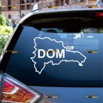 Dominica Sticker Decal Vinyl, Dominican Republic Map Outline Silhouette, Oval Country Code DOM, Home Pride – Custom Choose Size Color – For Car Laptop Window Boat – Die Cut No Background