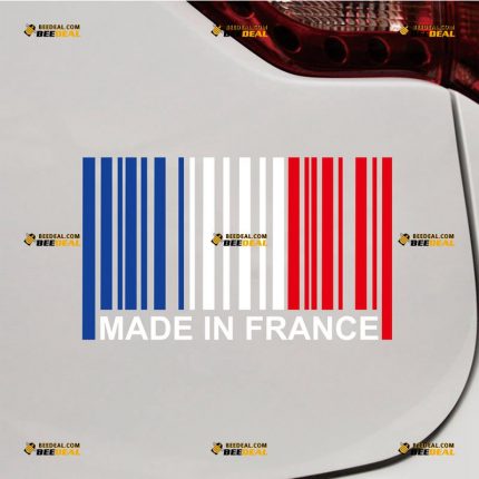 Made In France Sticker Decal Vinyl, Funny UPC Barcode, French Flag Colors – Custom Choose Size – For Car Laptop Window Boat – Die Cut No Background