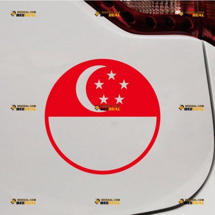 Singapore Flag Sticker Decal Vinyl, Singaporean, Round – Custom Choose Size Color – For Car Laptop Window Boat – Die Cut No Background