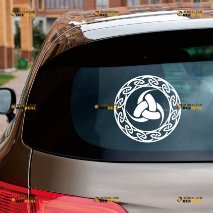 Odin Horn Sticker Decal Vinyl, Triple Horn, Circle Celtic Knot, Norse Viking – Custom Choose Size Color – For Car Laptop Window Boat – Die Cut No Background 061532117