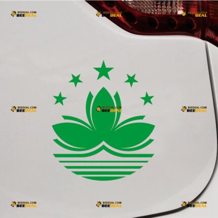 Macau Flag Sticker Decal Vinyl Lotus, Custom Choose Size Color, For Car Laptop Window Boat, Die Cut No Background