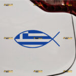 Greece Sticker Decal Vinyl, Greek Flag Jesus Fish – For Car Truck Bumper Bike Laptop – Custom, Choose Size Color – Die Cut No Background