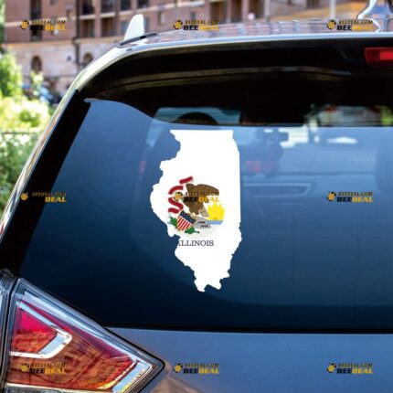 Illinois Sticker Decal Vinyl, IL State Flag And Map Outline – For Car Truck Bumper Bike Laptop – Custom, Choose Size, Reflective or Glossy
