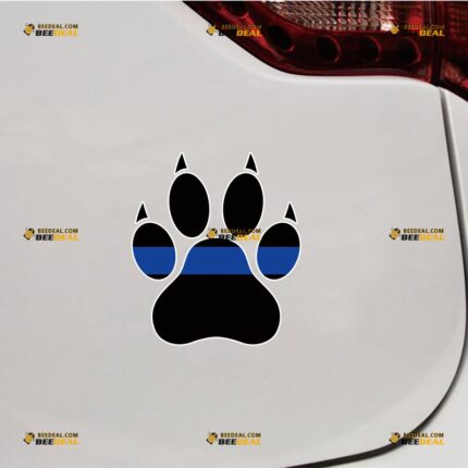 Thin Blue Line Sticker Decal Vinyl, Dog Paw Print K9 Unit – For Car Truck Bumper Bike Laptop – Custom, Choose Size, Reflective or Glossy 71932301