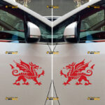 Welsh Dragon Sticker Decal Vinyl, Wales Y Ddraig Goch – Pair, Mirror Images Reversed – For Car Truck Bumper Bike Laptop – Custom, Choose Size Color – Die Cut No Background