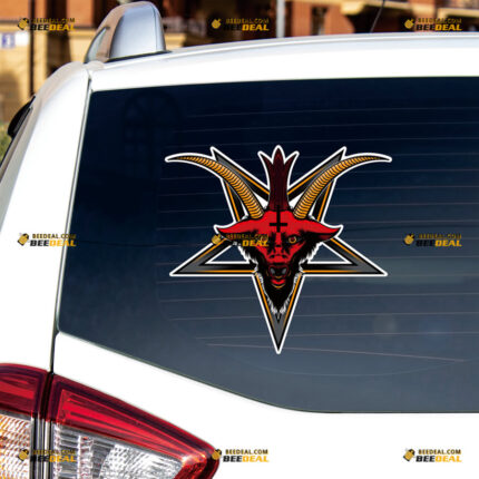 Baphomet Red Head Sticker Decal Vinyl Devil, Satanic Goat Horn, Pentagram – For Car Truck Bumper Bike Laptop – Custom, Choose Size, Reflective or Glossy