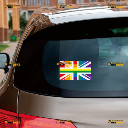 British UK Flag Sticker Decal Vinyl Union Jack, LGBT Gay Pride Rainbow – For Car Truck Bumper Bike Laptop – Custom, Choose Size, Reflective or Glossy