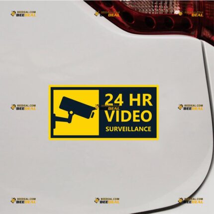 CCTV Sticker Decal Vinyl, Security Camera 24HR Surveillance, Yellow Sign – For Gate Door Window – Custom, Choose Size, Reflective or Glossy 73130016