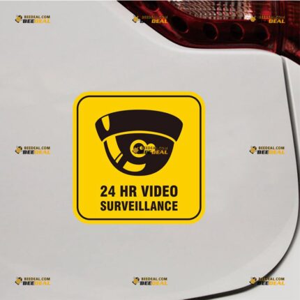 CCTV Sticker Decal Vinyl, Security Camera 24HR Video Surveillance, Yellow Sign – For Gate Door Window – Custom, Choose Size, Reflective or Glossy 73130019