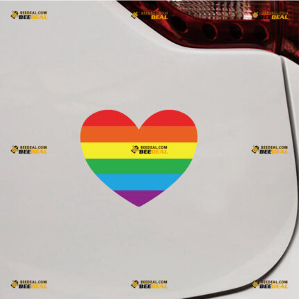 LGBTQ Sticker Decal Vinyl Gay Pride Rainbow Flag, Heart – For Car Truck Bumper Bike Laptop – Custom, Choose Size, Reflective or Glossy