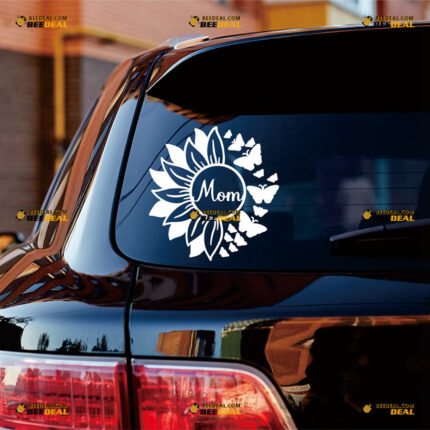 Mom Sunflower Butterfly Sticker Decal Vinyl Fuel Momlife Round – For Car Truck Bumper Bike Laptop – Custom, Choose Size Color – Die Cut No Background