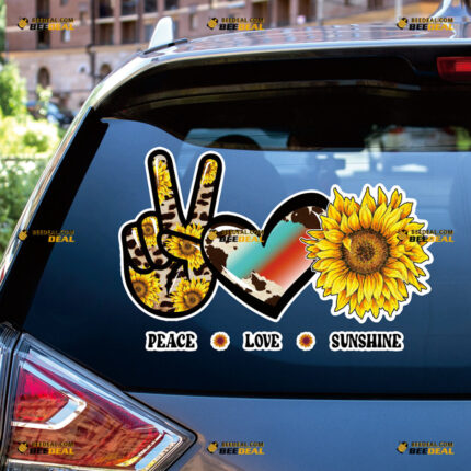 Peace Hand Love Heart Sunshine Sunflower Sticker Decal Vinyl – For Car Truck Bumper Bike Laptop – Custom, Choose Size, Reflective or Glossy