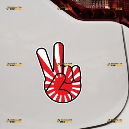 Peace Hand Sticker Decal Vinyl, Japanese Rising Sun Flag JDM – For Car Truck Bumper Bike Laptop – Custom, Choose Size, Reflective or Glossy 73132236