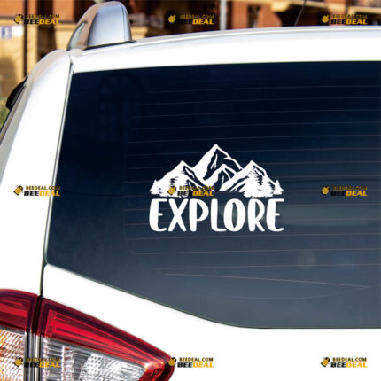 Explore Forest Mountain Sticker Decal Vinyl Pine Tree Adventure Hiking Camping, 4x4 Off Road – Fit For Ford Chevy GMC Toyota Jeep Car Pickup Truck – Custom, Choose Size Color