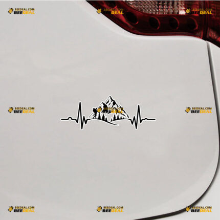 Hiker Sticker Decal Vinyl Hike, Heartbeat Love Hiking Mountain Forest – For Car Truck Bumper Bike Laptop – Custom, Choose Size, Reflective or Glossy