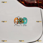 With God All Things Are Possible Matthew 19:26 Bible Sticker Decal Vinyl Leopard Sunflower Green – For Car Truck Bumper Bike Laptop – Custom, Choose Size, Reflective or Glossy