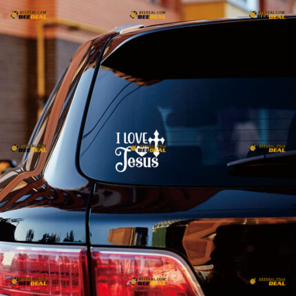 I Love Jesus Sticker Decal Vinyl Heart, Cross God Christ – For Car Truck Bumper Bike Laptop – Custom, Choose Size Color – Die Cut No Background