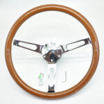 Classic Car Wood Steering Wheel - Bright Plated Brown Stainless Steel Spokes 380MM 15 Inch 6 Holes Universal - Image 7