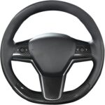 JSWAN Carbon Fiber Steering Wheel Embedded Cover for Tesla Model 3/Y Interior Modification Steering Wheel Panel Sticker Caps (Bright Forging 2 pcs) - Image 7