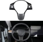 JSWAN Carbon Fiber Steering Wheel Cover for Tesla Model 3 Model Y Interior Wrap Steering Wheel Trim Cover Frame Decorative Sticker Interior Accessories Parts (Matte Black) - Image 3
