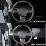 JSWAN Carbon Fiber Steering Wheel Embedded Cover for Tesla Model 3/Y Interior Modification Steering Wheel Panel Sticker Caps (Bright Forging 2 pcs) - Image 4