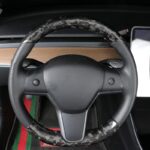 JSWAN Carbon Fiber Steering Wheel Embedded Cover for Tesla Model 3/Y Interior Modification Steering Wheel Panel Sticker Caps (Bright Forging 2 pcs) - Image 5