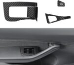 JSWAN 14pcs Carbon Fiber Car Window Glass Lift Button Trim Switch Cover for Tesla Model 3/Y Left Hand Drive Door Armrest Panel Cover Interior Modified Accessories (for New Model 3/Y, Bright Black) - Image 3