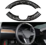 JSWAN Carbon Fiber Steering Wheel Embedded Cover for Tesla Model 3/Y Interior Modification Steering Wheel Panel Sticker Caps (Bright Forging 2 pcs) - Image 3