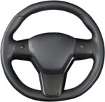 JSWAN Carbon Fiber Steering Wheel Cover for Tesla Model 3 Model Y Interior Wrap Steering Wheel Trim Cover Frame Decorative Sticker Interior Accessories Parts (Matte Black) - Image 4