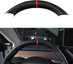 JSWAN Carbon Fiber Steering Wheel Embedded Cover for Tesla Model 3/Y Accessories Interior Modification Steering Wheel Panel Sticker (Bright Black Lower Part) - Image 9