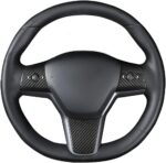 JSWAN Carbon Fiber Interior Steering Wheel Cover Trim Wrap with Marked for Tesla Model 3 Model Y Interior Accessories Compatible Steering Wheel Panel Decorative Sticker (Matte Black 1 Set) - Image 7