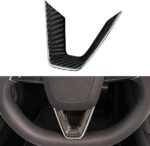 JSWAN Real Carbon Fiber Steering Wheel Panel Cover Fit for Tesla New Refreshed Model 3 2023-2024 Steering Wheel Frame Trim Cover Interior Accessories (Bright Black)