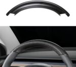 JSWAN Real Carbon Fiber Steering Wheel Cover for Tesla Model 3 2017-2023 Model Y 2020-2023 Steering Wheel Trim Cover Steering Wheel Wrap Protector Interior Accessories (Matte Black Upper Part)