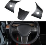 JSWAN Carbon Fiber Steering Wheel Decorative Panel Cover for Tesla Model 3 Model Y Steering Wheel Cover Car Interior Accessories (Matte Black 3 pcs) - Image 5
