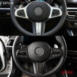 JSWAN Carbon Fiber Steering Wheel Cover for BMW 3 4 5 7 8 Series G20 G22 G28 G30 Z4 G29 320i 325i 330i 420i 425i 430i Steering Wheel Button Frame Trim Cover Steering Wheel Panel Cover (Without Acc) - Image 3
