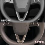 JSWAN Real Carbon Fiber Steering Wheel Panel Cover Fit for Tesla New Refreshed Model 3 2023-2024 Steering Wheel Frame Trim Cover Interior Accessories (Bright Black) - Image 5